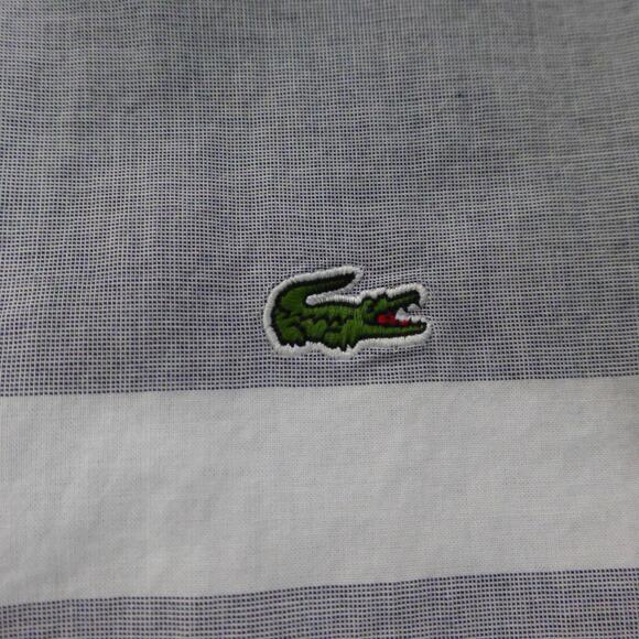 Lacoste Shirt Mens Large FR 42 Slim Fit Button Up Gray Croc Logo Striped Preppy - Picture 4 of 11